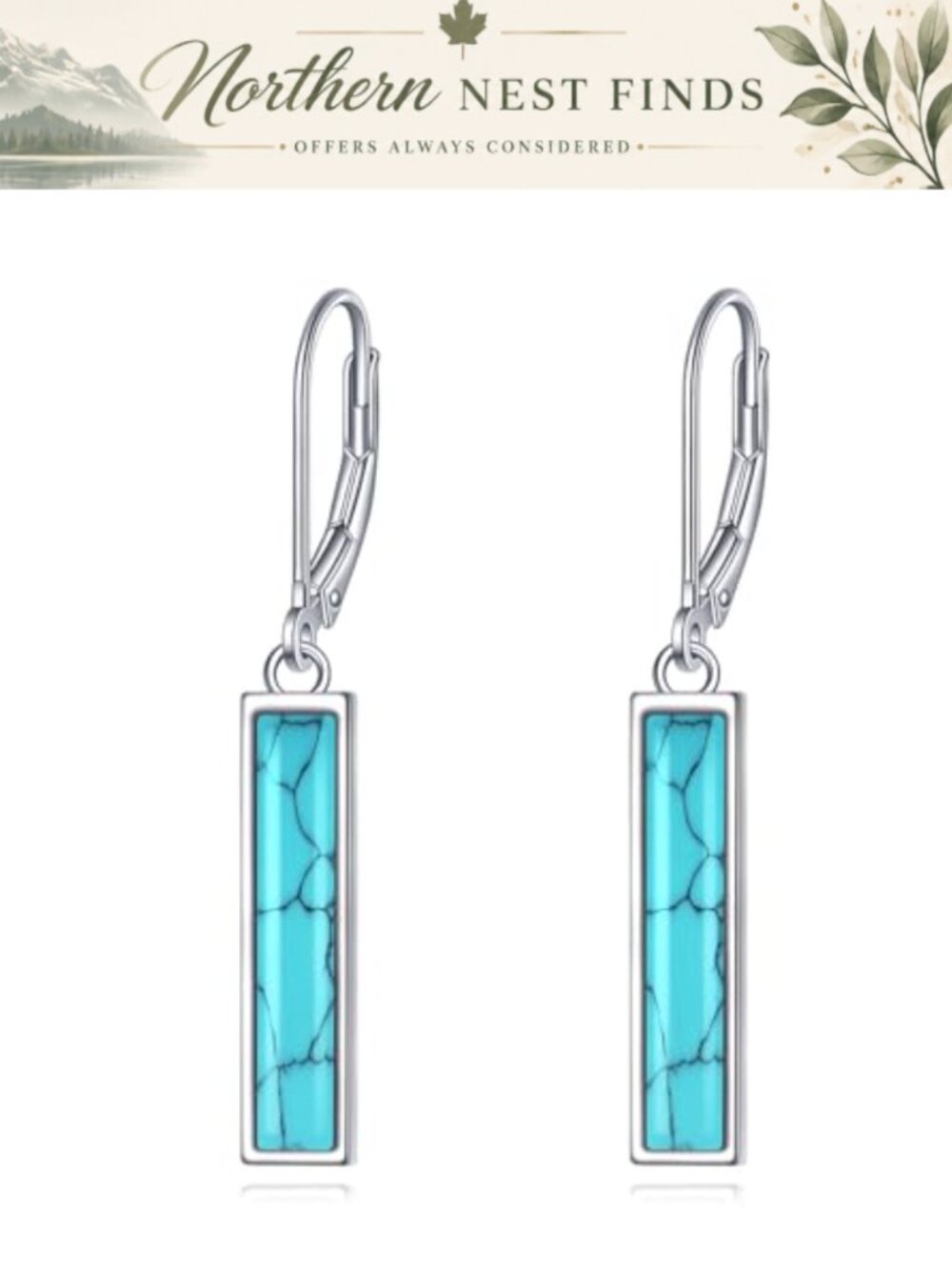 Sterling Silver Leverback Bar Earrings White Gold Plated